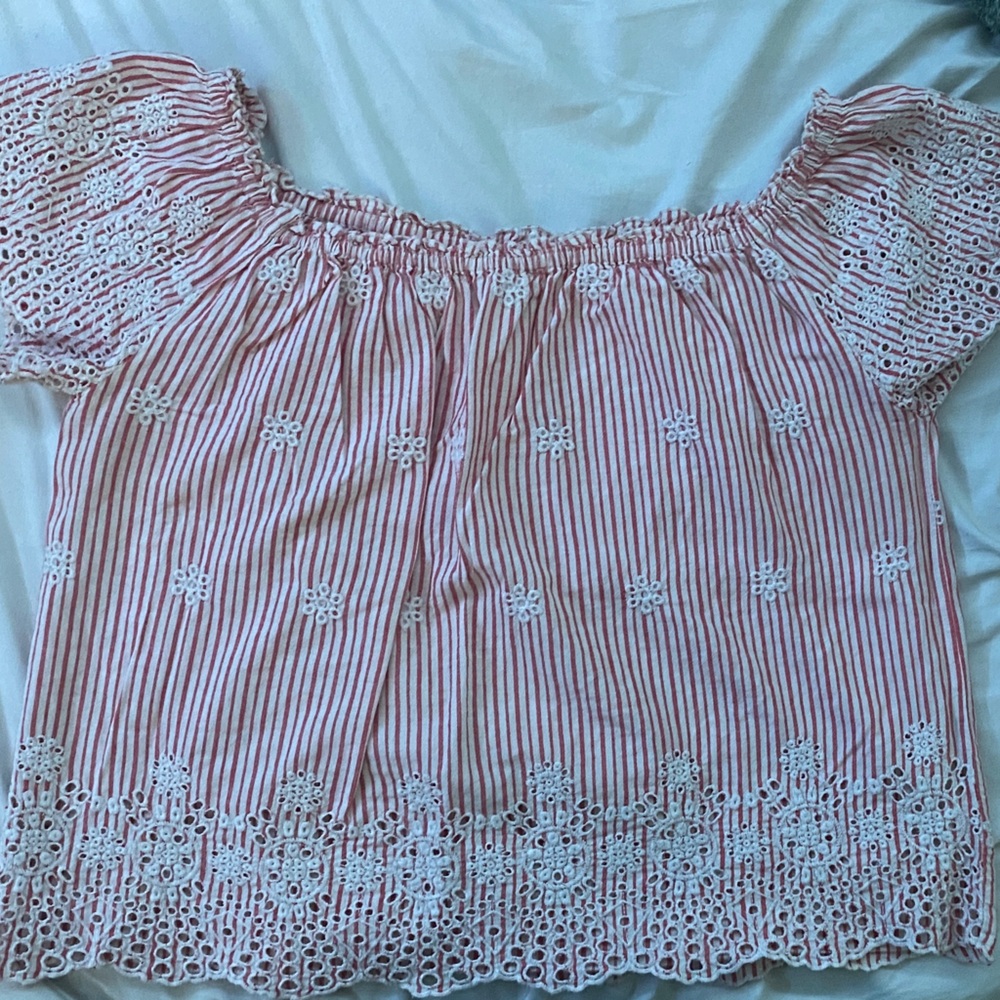 Red and White Striped Women's Top